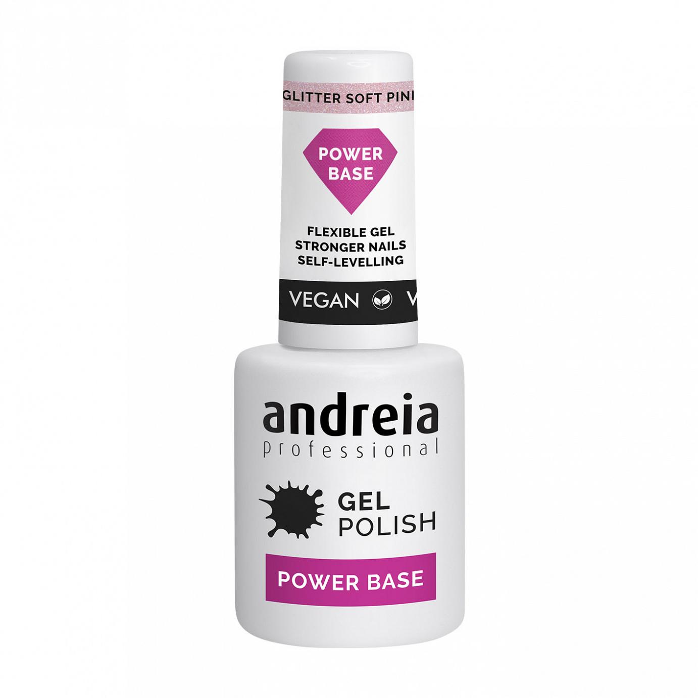 Andreia Verniz Gel 10,5ml - Power Base Glitter Soft Pink