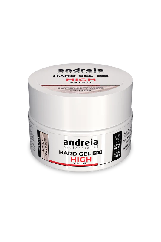 Andreia Hard Gel 2in1 – Gel Construção de Alta Viscosidade Glitter Soft White 44gr