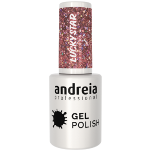 Verniz Gel Andreia 10,5ml – Lucky Star LS5 – Glitter Holográfico Rosa Dourado